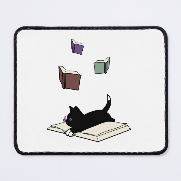 Item preview, Black & white cat on book with butterfly on nose and floating books above designed and sold by Articbee.