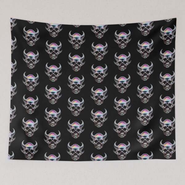 Item preview, holographic 3d portrait of skull with horns render illustration designed and sold by ilomuilo.