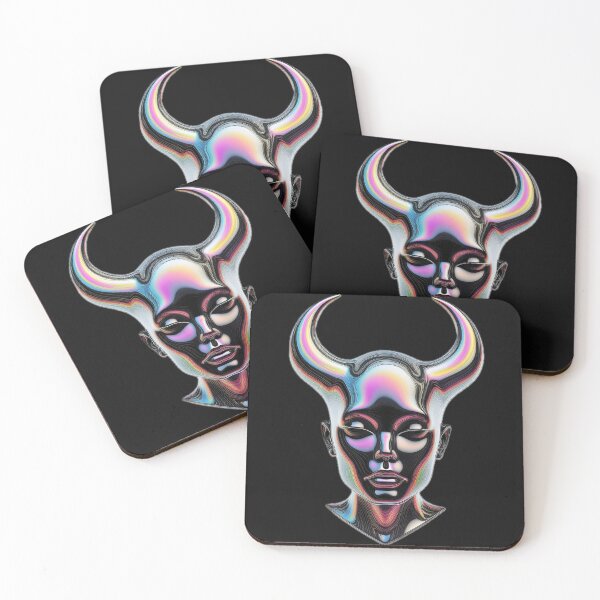 Item preview, holographic 3d portrait of woman with horns render illustration designed and sold by ilomuilo.