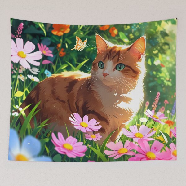 Item preview, Cute cat with flowers. designed and sold by PatDoArt.