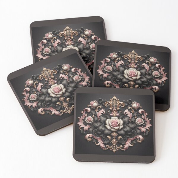 Item preview, Bridgerton Inspired Matte Black & Pink Rococo With Roses designed and sold by DesignsByPrnces.