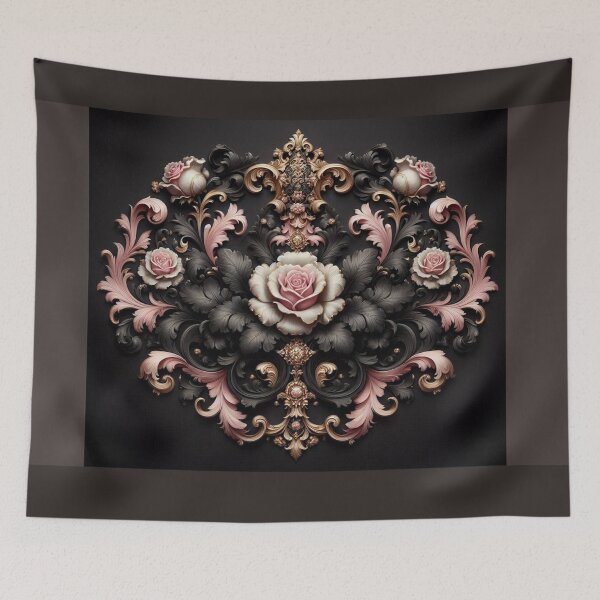 Item preview, Bridgerton Inspired Matte Black & Pink Rococo With Roses designed and sold by DesignsByPrnces.