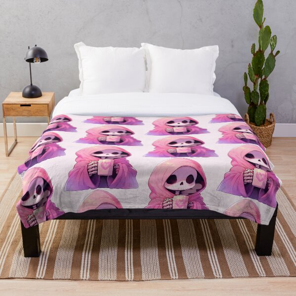 Aperçu de l'œuvre Squelette confortable pastel mignon Kawaii buvant du café créée et vendue par PastelMagic.