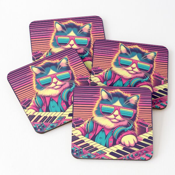Item preview, Cat Playing Synthesizer | Retro Wave Synthwave Style designed and sold by McThingummy.