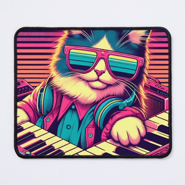 Item preview, Cat Playing Synthesizer | Retro Wave Synthwave Style designed and sold by McThingummy.
