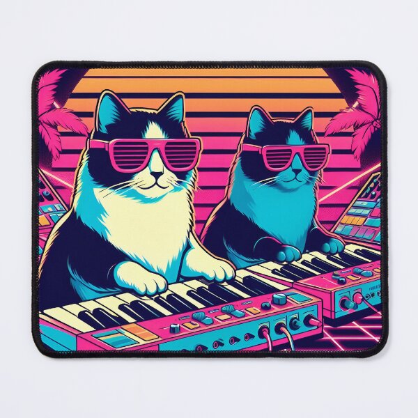 Item preview, Cats Playing Synthesizers | Retro Wave Synthwave Style designed and sold by McThingummy.