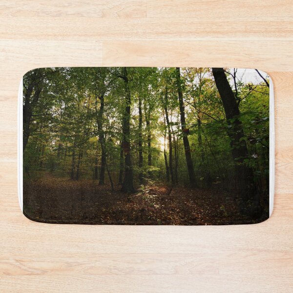 Item preview, A photo of sunlight rays filtering through a dark forest in the morning designed and sold by Vetagio.