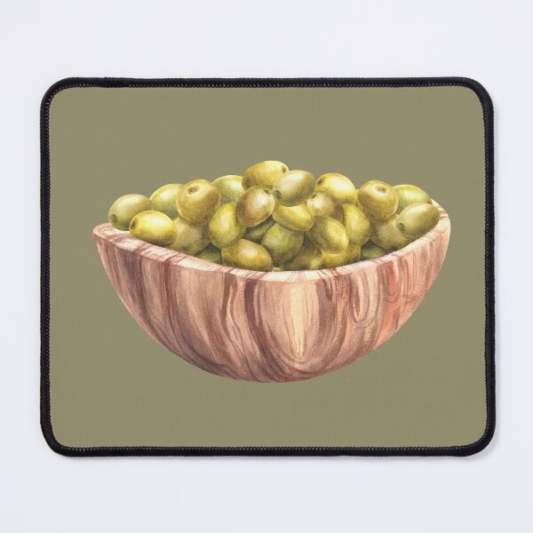 Item preview,  Wooden bowl with green Olives. Watercolor fruits berries harvest. Hand drawn food designed and sold by BartolArt.