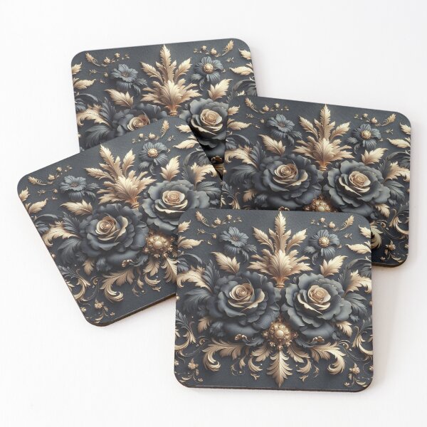 Item preview, Matte Dark Blue Rococo With Roses designed and sold by DesignsByPrnces.