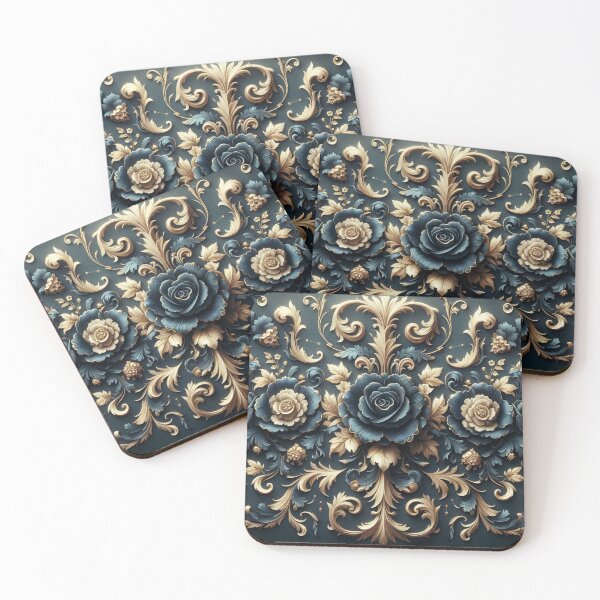 Item preview, Matte Dark Blue Rococo With Roses designed and sold by DesignsByPrnces.