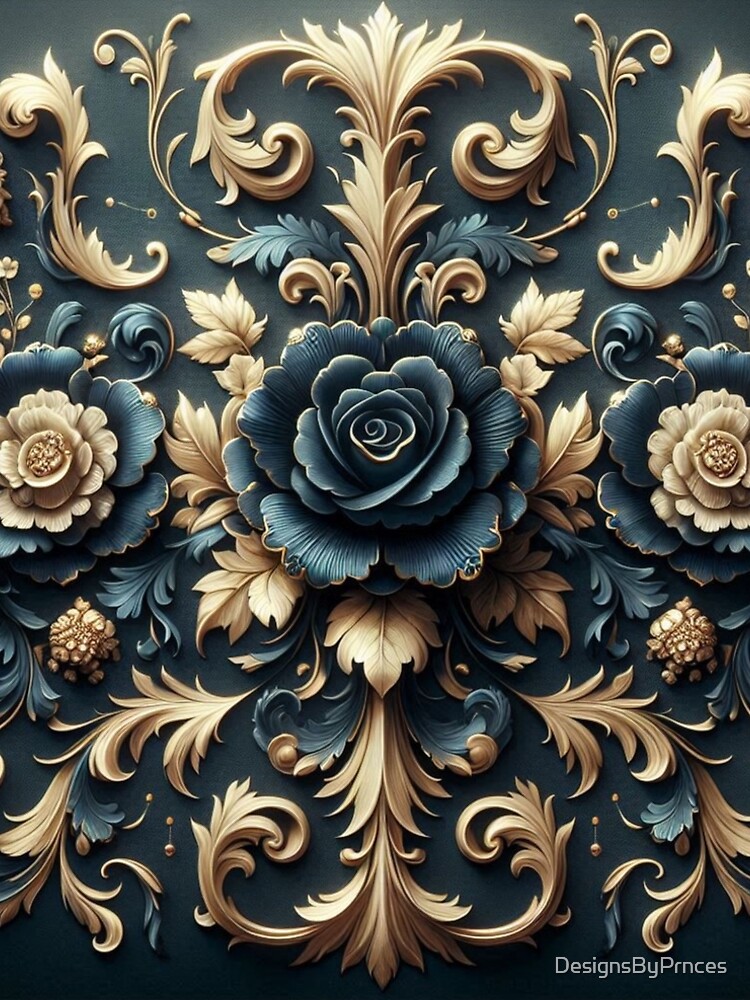 Thumbnail 5 of 5, A-Line Dress, Matte Dark Blue Rococo With Roses designed and sold by DesignsByPrnces.