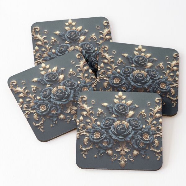 Item preview, Matte Dark Blue Rococo With Roses designed and sold by DesignsByPrnces.