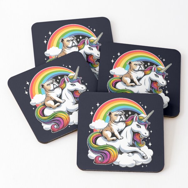Item preview, Unicorn and Bulldog on Clouds, Rainbow Fantasy Dog Fun designed and sold by madtoyman.