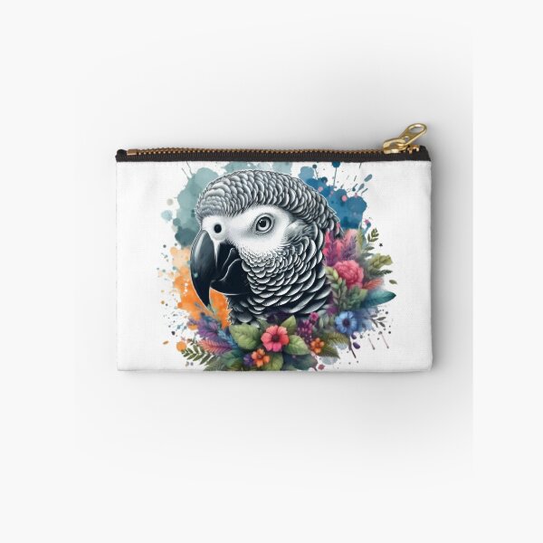 Item preview, A beautiful gray parrot with various colorful leaves and flowers in the background designed and sold by Marcoshop10.