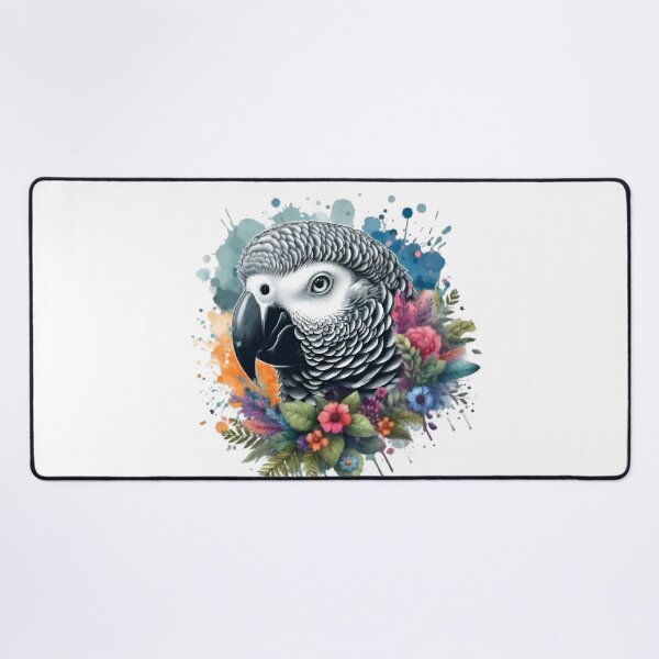 Item preview, A beautiful gray parrot with various colorful leaves and flowers in the background designed and sold by Marcoshop10.