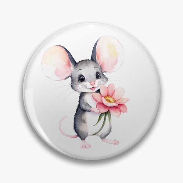 Item preview, Cute Watercolor Mouse with a pink flower Art designed and sold by Victoria Riabov.