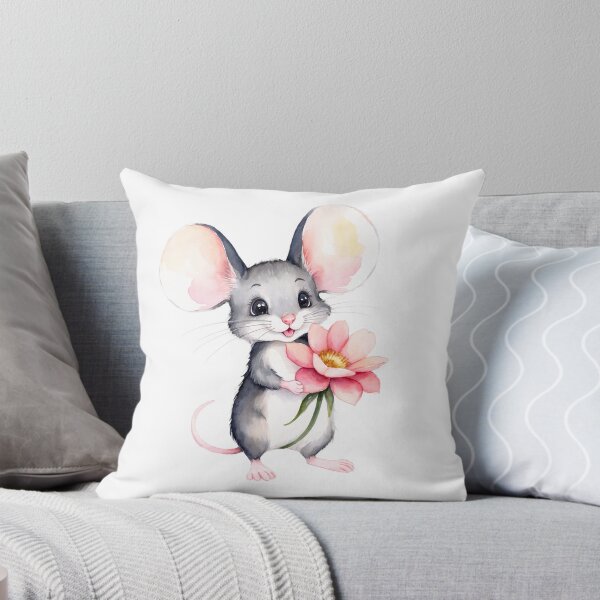 Item preview, Cute Watercolor Mouse with a pink flower Art designed and sold by Victoria Riabov.