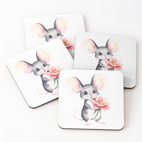 Item preview, Cute Watercolor Mouse with a pink flower Art designed and sold by Victoria Riabov.