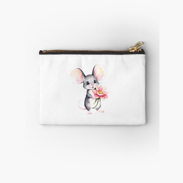 Item preview, Cute Watercolor Mouse with a pink flower Art designed and sold by Victoria Riabov.