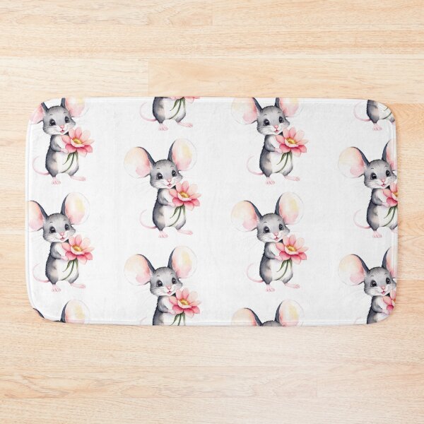 Item preview, Cute Watercolor Mouse with a pink flower Art designed and sold by Victoria Riabov.