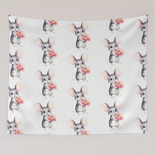 Item preview, Cute Watercolor Mouse with a pink flower Art designed and sold by Victoria Riabov.