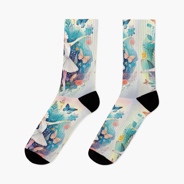 Item preview, Ballerina dancing in watercolour flowers 2- beautiful wildflower floral garden and butterflies designed and sold by navitalidesign.