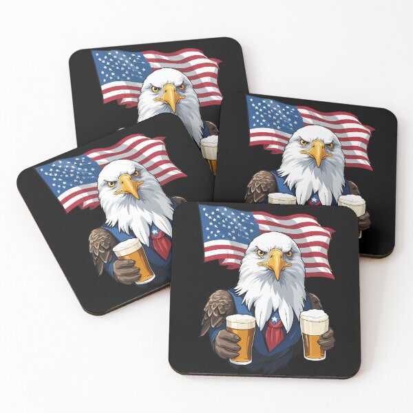 Item preview, Boozing Bald Eagle With Beer Mug American Flag designed and sold by LuminOrb.