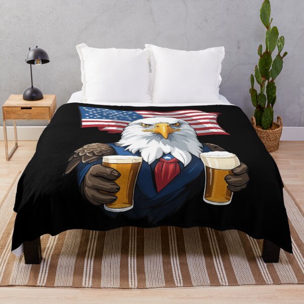 Item preview, Boozing Bald Eagle With Beer Mug American Flag designed and sold by LuminOrb.