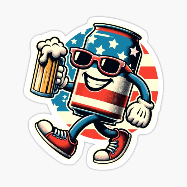 Item preview, Beer Can Funny Cartoon Mascot Celebrate Freedom designed and sold by LuminOrb.