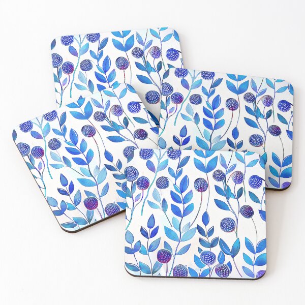 Aperçu de l'œuvre Fleurs à boutons floraux avec des feuilles bleues partout créée et vendue par Richenda.