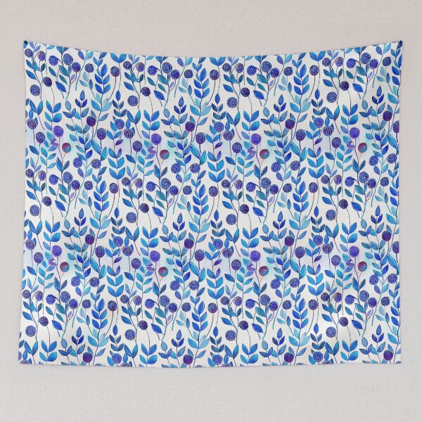 Aperçu de l'œuvre Fleurs à boutons floraux avec des feuilles bleues partout créée et vendue par Richenda.