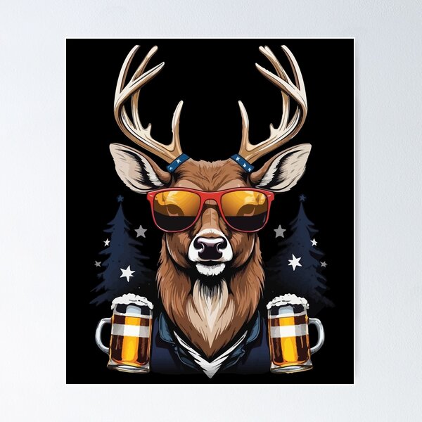 Artikelvorschau, Funny Boozing Deer Amerikanische Flagge Retro entworfen und verkauft von LuminOrb.