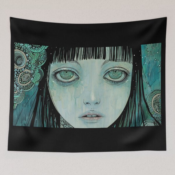 Item preview, teal dream - psychedelic anime manga girl panorama designed and sold by ForsakenFrames.