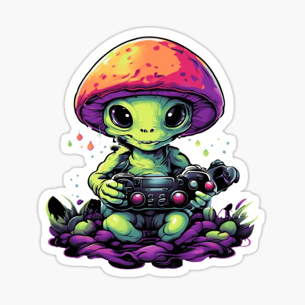 Item preview, Alien Playing Video Game with Rainbow and Mushroom designed and sold by Purplehustle.