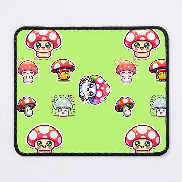 Item preview, KAWAII STYLE MUSHROOMS IN A PATTERN WITH GREEN BACKGROUND designed and sold by lunacoco81.