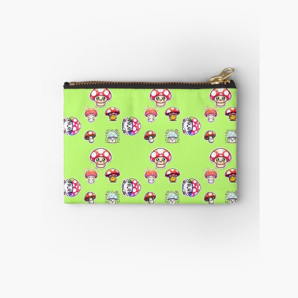 Item preview, KAWAII STYLE MUSHROOMS IN A PATTERN WITH GREEN BACKGROUND designed and sold by lunacoco81.