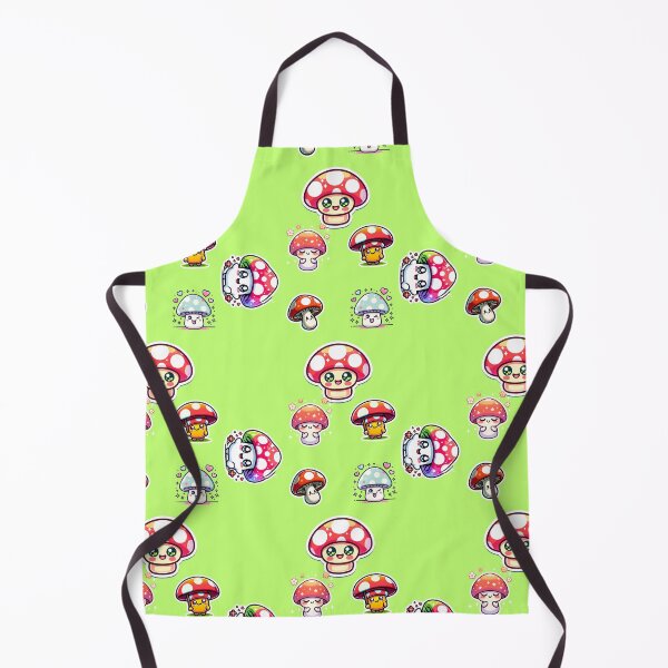 Item preview, KAWAII STYLE MUSHROOMS IN A PATTERN WITH GREEN BACKGROUND designed and sold by lunacoco81.