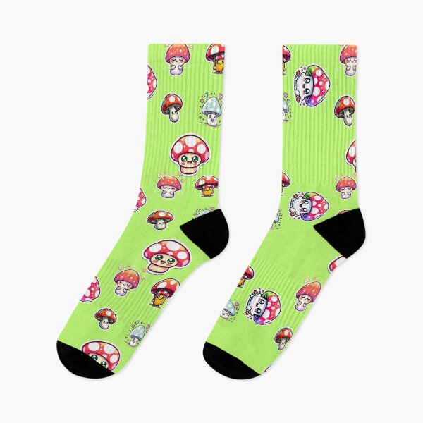 Item preview, KAWAII STYLE MUSHROOMS IN A PATTERN WITH GREEN BACKGROUND designed and sold by lunacoco81.