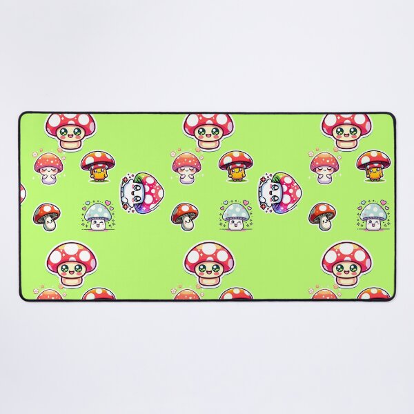 Item preview, KAWAII STYLE MUSHROOMS IN A PATTERN WITH GREEN BACKGROUND designed and sold by lunacoco81.