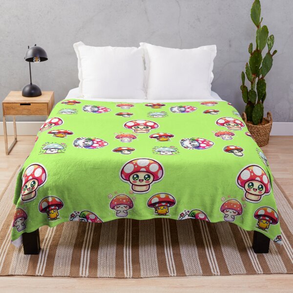 Item preview, KAWAII STYLE MUSHROOMS IN A PATTERN WITH GREEN BACKGROUND designed and sold by lunacoco81.