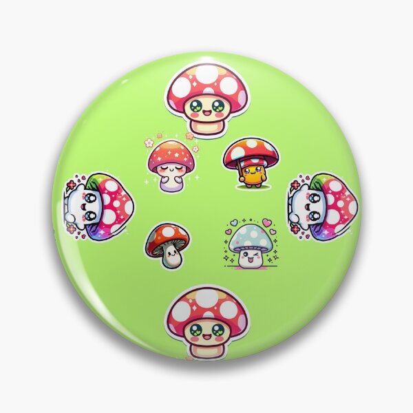 Item preview, KAWAII STYLE MUSHROOMS IN A PATTERN WITH GREEN BACKGROUND designed and sold by lunacoco81.