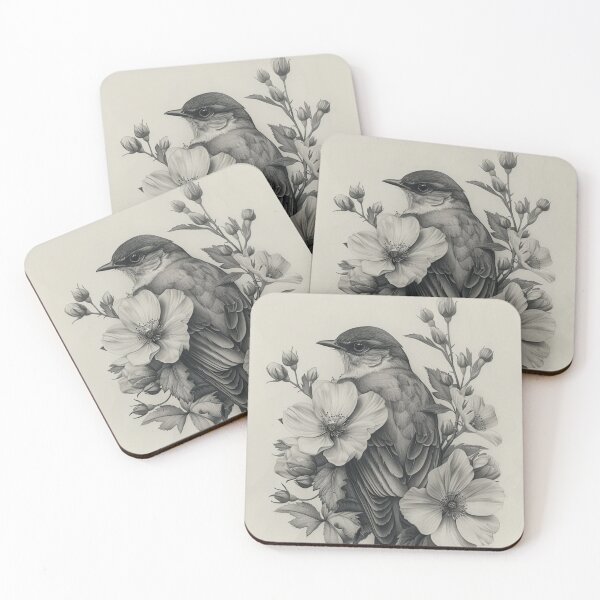 Item preview, Black and White Bird Pencil Drawing designed and sold by Pencil-Art.