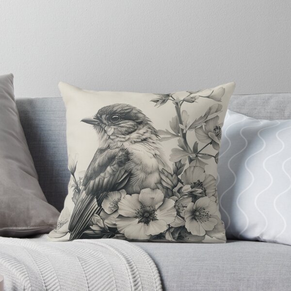 Item preview, Black and White Bird Pencil Drawing designed and sold by Pencil-Art.
