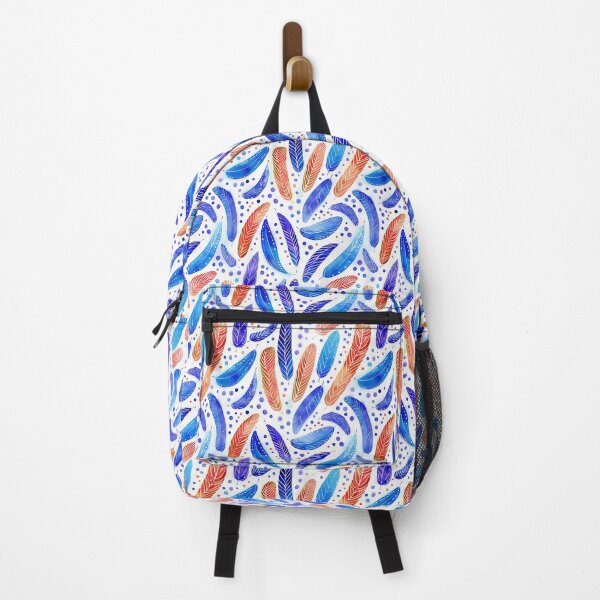 Item preview, Blue orange feathers with circular dots pattern fabric designed and sold by Richenda.