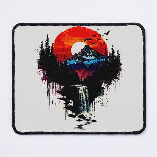 Artikelvorschau, Sonnenuntergang Berg Wasserfall – Natur Abenteuer Kunst T-Shirt entworfen und verkauft von Mrrjgraphic.