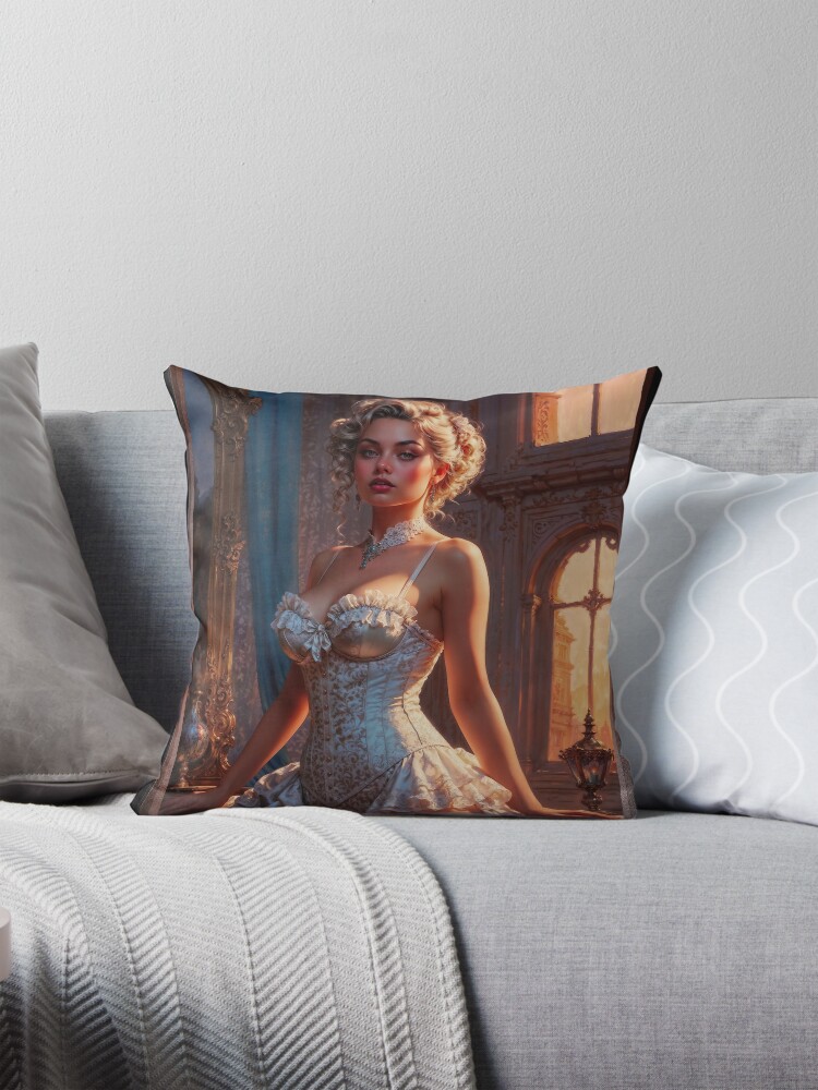 An Enchanting And Elegant Victorian Beauty In A Classic Corset AI Concept Art by Xzendor7 3 An Enchanting And Elegant Victorian Beauty In A Classic Corset Stunning AI Concept Art by Xzendor7 Decorative Art Print Throw Pillow