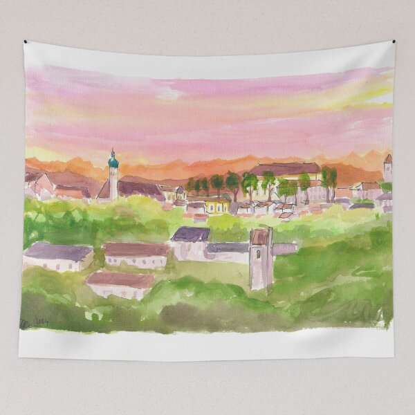 Item preview, Etzenhausen Upper Bavaria View of Castle with Old Town and Alps designed and sold by artshop77.