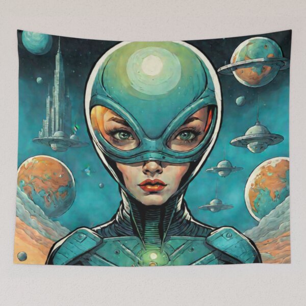 Item preview, Retro Design Space Alien Woman Art  designed and sold by Planetporridge.