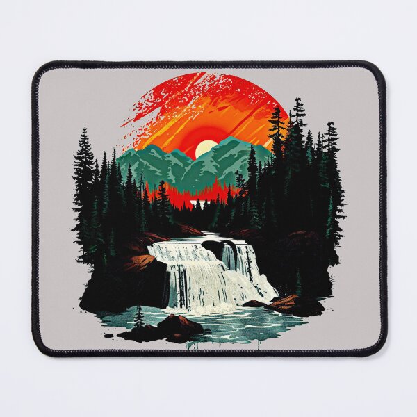 Artikelvorschau, Sonnenuntergang Berg Wasserfall – Natur Abenteuer Kunst T-Shirt entworfen und verkauft von Mrrjgraphic.