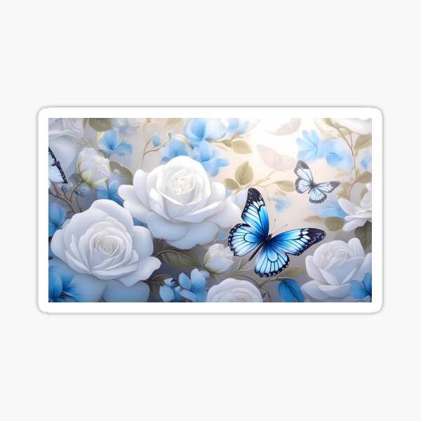 Item preview, Dreamy Blue Butterflies and White Roses Garden designed and sold by WhiteDoveArt.